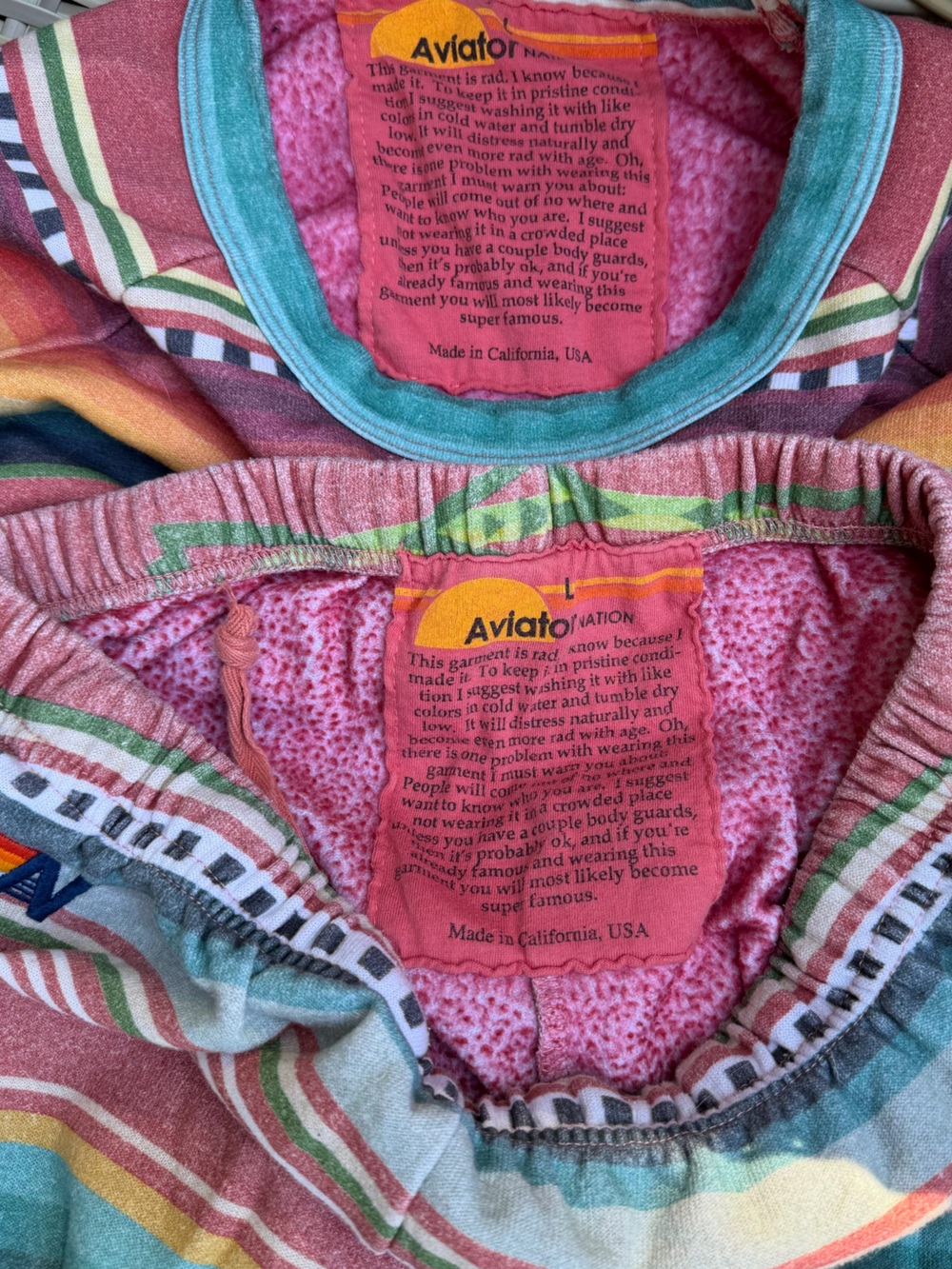 Aviator Nation SET Tulum L Sweatshirt Sweatpants Lightning Bolt Pink - Picture 3 of 6